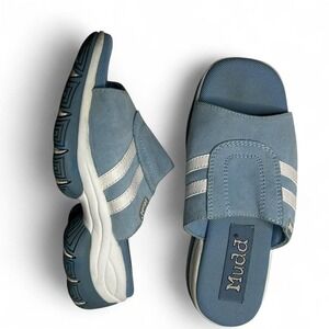 Y2K Chunky Sport Slide Sandals Powder Blue Stripe Platform Clean Girl 90s Diva 7